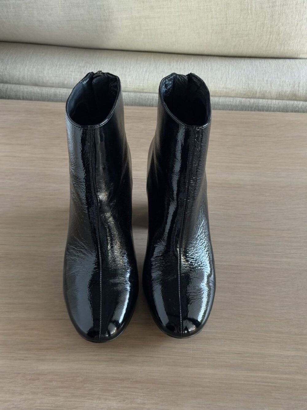Kenneth Cole Black Patent Leather Block Heel Ankle Boots 7.5